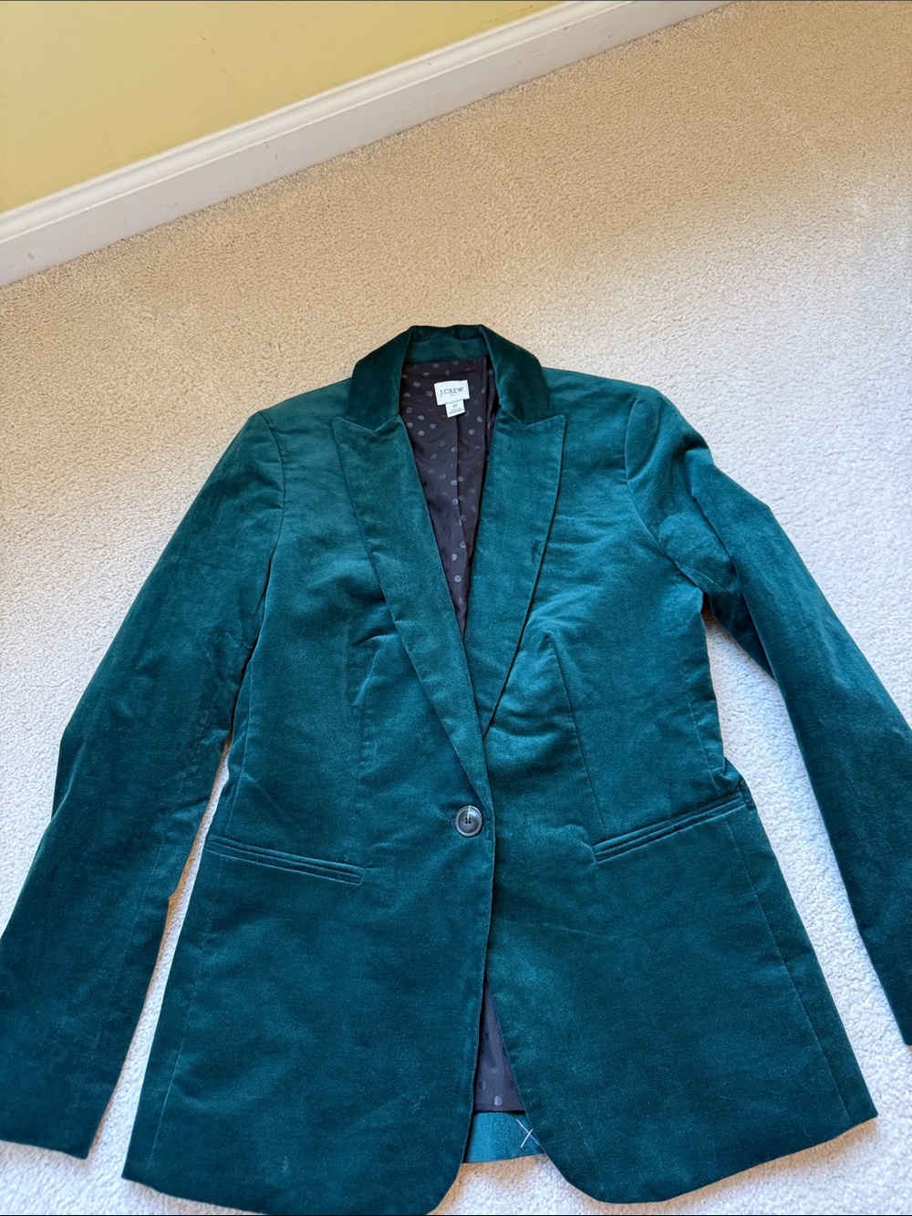 J. Crew Deep Green Velvet Single-Button Blazer